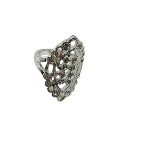 Vintage Silver-tone Rhinestone Filigree Ring Size 7.25 - Picture 10 of 15